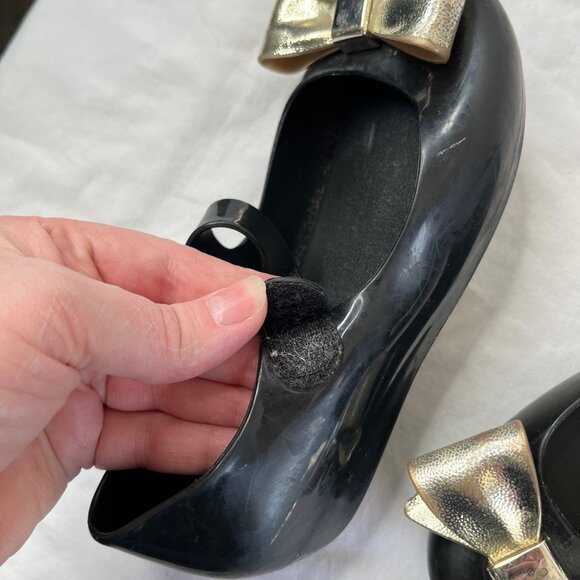 Mini Melissa Black Gold Bow Jelly Maryjane Flats Kids Size 12 Eu 30 - Picture 10 of 11